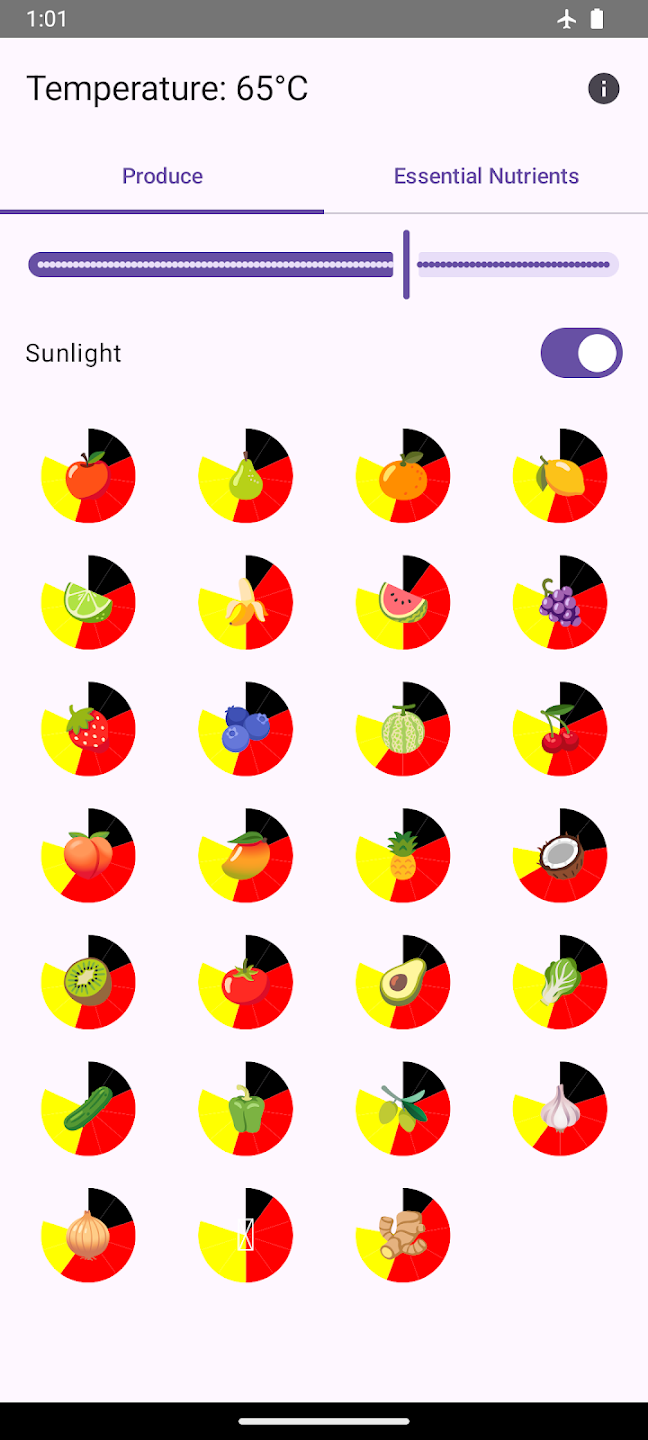 Screenshot showing temperature and sun sensitivity
